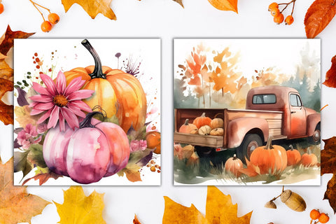 Autumn background, Fall digital paper, Sunflowers pumpkin Sublimation AnastasiyaArtDesign 