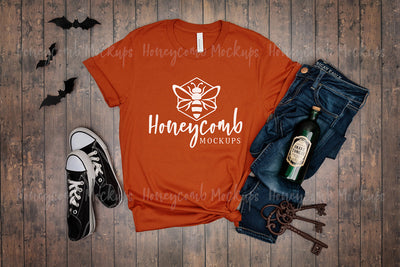 Autumn Bella Canvas 3001 Mockup, Halloween Mockup, Women's Orange T-Shirt Mockup Mock Up Photo Honeycomb Mockups 