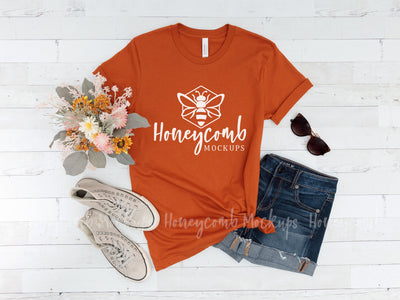Autumn Bella Canvas 3001 Mockup, T-Shirt Mockup Mock Up Photo Honeycomb Mockups 