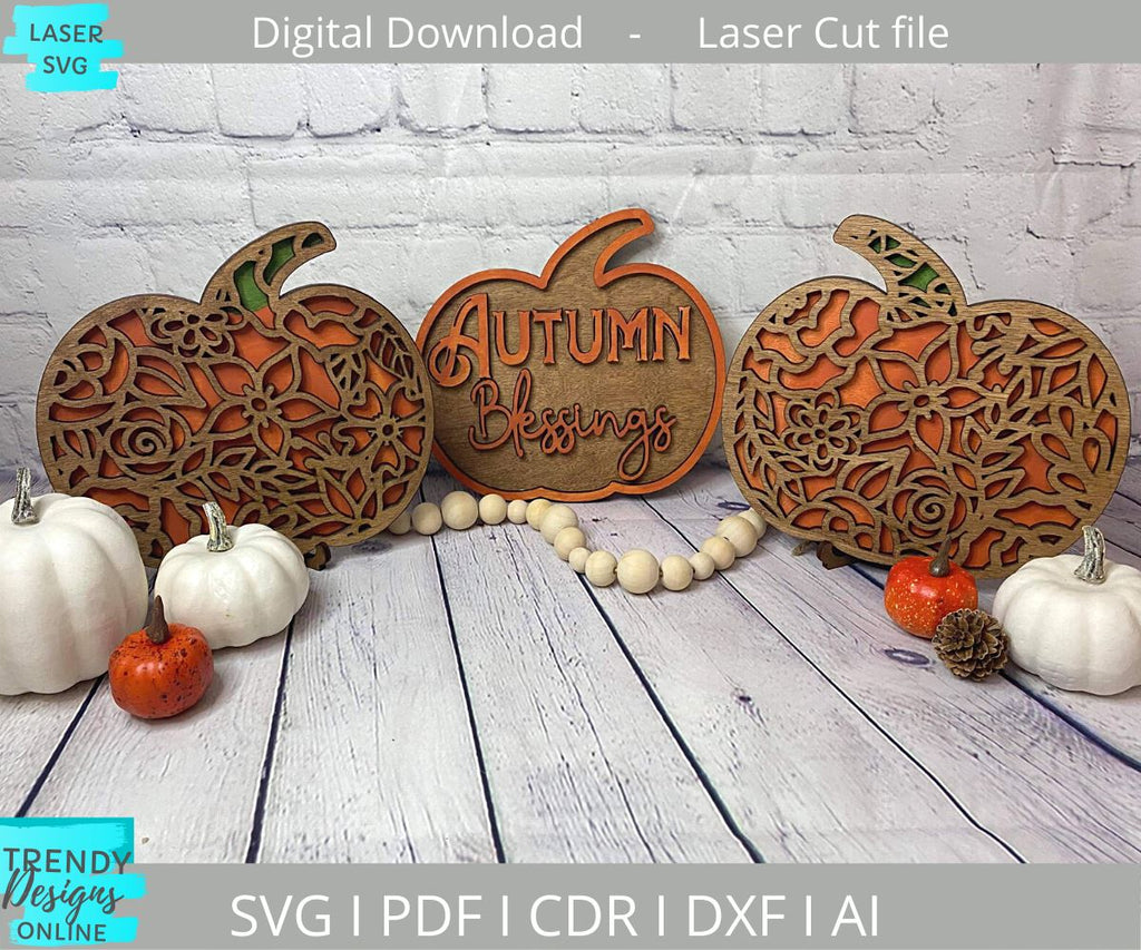 Autumn Blessings Pumpkins Glowforge laser cut svg - So Fontsy