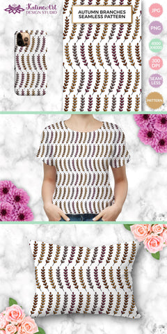 Autumn branches with leaves. Fall seamless pattern Digital Pattern KatineArt 