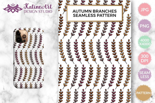 Autumn branches with leaves. Fall seamless pattern Digital Pattern KatineArt 