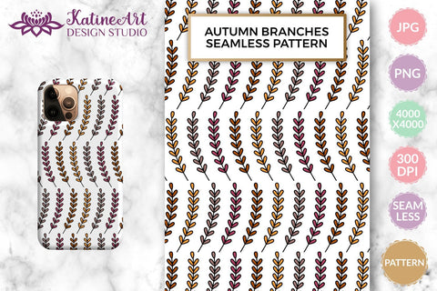 Autumn branches with leaves. Fall seamless pattern Digital Pattern KatineArt 