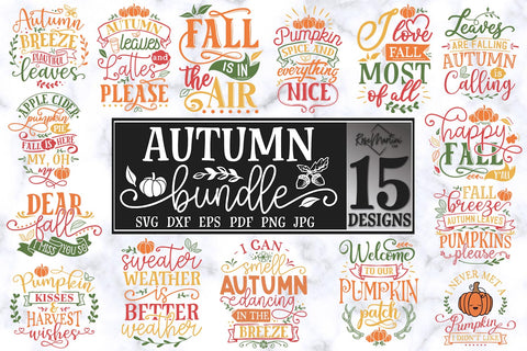 Autumn Bundle Of 15 SVG files for cutting machines - Cricut Silhouette, Sublimation Design SVG Autumn cutting file Fall svg SVG RoseMartiniDesigns 