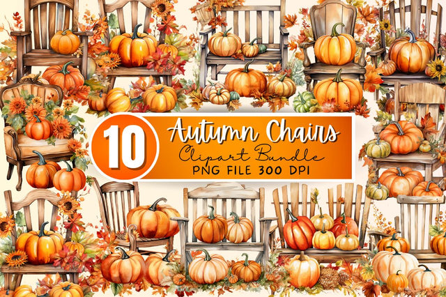 Autumn Chairs Watercolor Pumpkins Backgrounds Bundle Sublimation Regulrcrative 