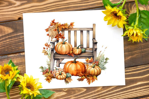 Autumn Chairs Watercolor Pumpkins Backgrounds Bundle Sublimation Regulrcrative 