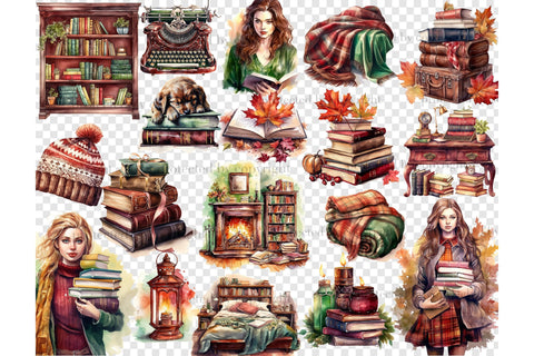 Autumn Clipart Bundle | Reading Illustrations Collection SVG GlamArtZhanna 