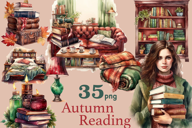 Autumn Clipart Bundle | Reading Illustrations Collection SVG GlamArtZhanna 