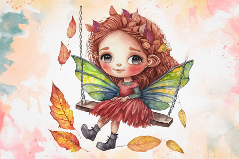 Autumn Cute Fairy Watercolor Clipart Sublimation Rupkotha 