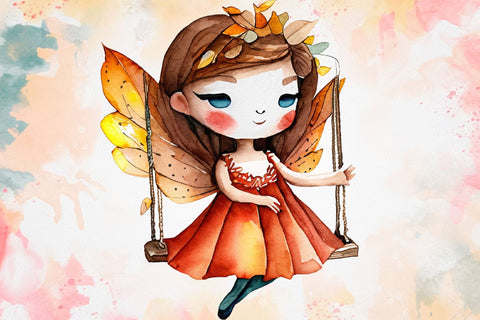 Autumn Cute Fairy Watercolor Clipart Sublimation Rupkotha 