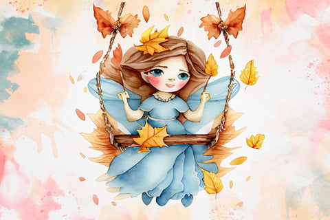 Autumn Cute Fairy Watercolor Clipart Sublimation Rupkotha 