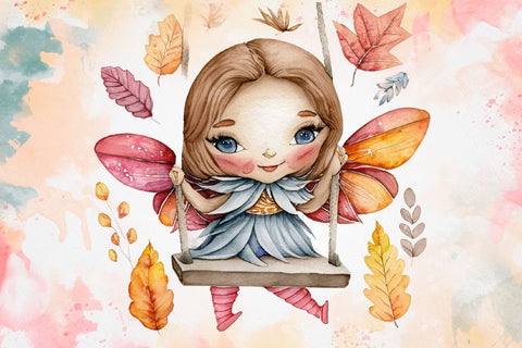 Autumn Cute Fairy Watercolor Clipart Sublimation Rupkotha 