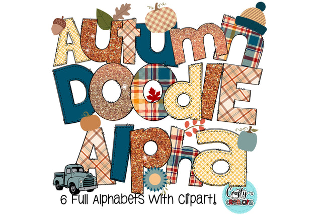 Autumn Doodle Letters PNG, Fall Alpha Bundle Sublimation Crafty Mama Studios 