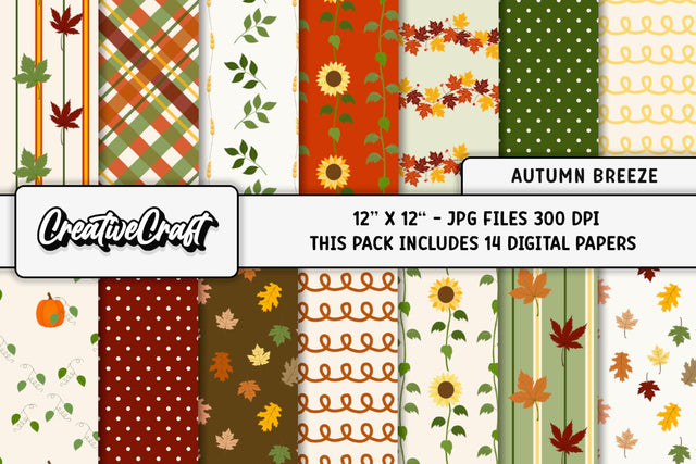 Autumn Fall Digital Papers, scrapbook backgrounds design Digital Pattern CreativeCraftShop 