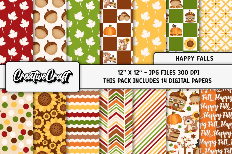 Autumn Fall Digital Papers, scrapbook backgrounds designs thankgiving Digital Pattern CreativeCraftShop 