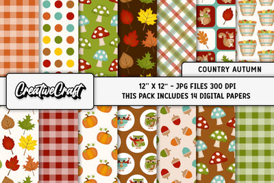 Autumn Fall Digital papers, scrapbook backgrounds designs thanksgiving Digital Pattern CreativeCraftShop 