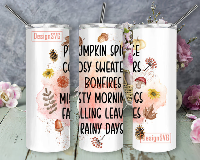 Autumn Fall Favourites 20oz Skinny Tumbler Sublimation Design, Fall Vibes Tumbler PNG, Hello Fall Tumbler Sublimation Design Download Sublimation DesignSVG 