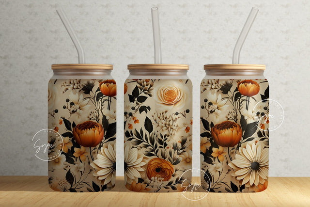 Autumn Fall Flowers, Boho Floral Wrap, 16 oz Libbey Glass Jar Tumbler Sublimation Wrap Design, Flower Glass Can Design, Wild Flower, Digital Sublimation Syre Digital Creations 