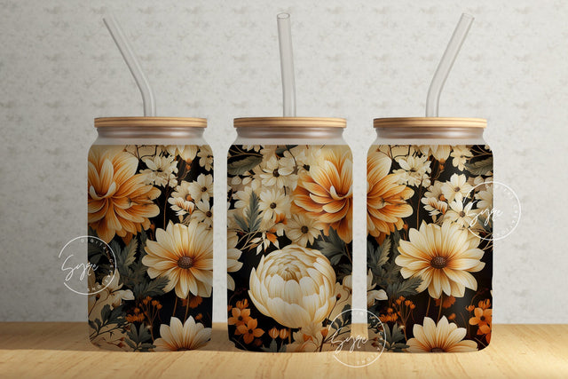 Autumn Fall Flowers, Boho Floral Wrap, 16 oz Libbey Glass Jar Tumbler Sublimation Wrap Design, Flower Glass Can Design, Wild Flower, Digital Sublimation Syre Digital Creations 