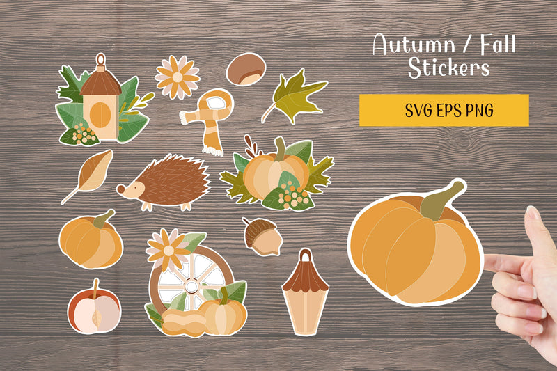 Autumn / Fall Stickers, Printable Stickers SVG - So Fontsy