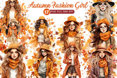 Autumn Fashion Girl Sublimation Clipart Bundle SVG Regulrcrative 