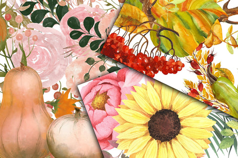 Autumn Floral Digital Papers Digital Pattern Old Market 