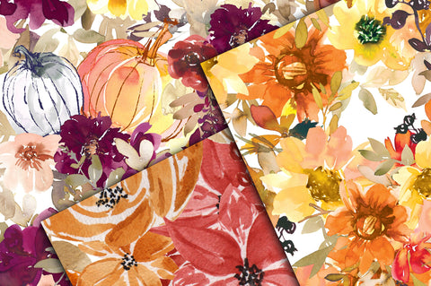 Autumn Floral Digital Papers - Seamless Patterns Digital Pattern Old Market 
