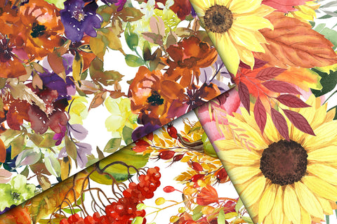 Autumn Floral Digital Papers - Seamless Patterns Digital Pattern Old Market 