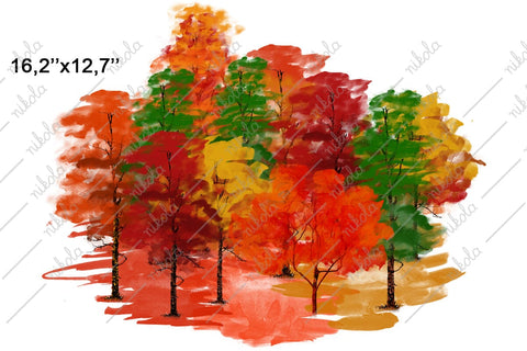 Autumn Forest Watercolor Fall Landscape Sublimation PNG SVG nikola 
