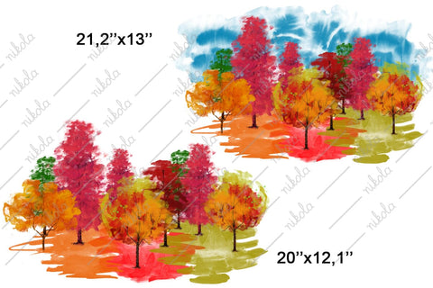 Autumn Forest Watercolor Fall Landscape Sublimation PNG SVG nikola 