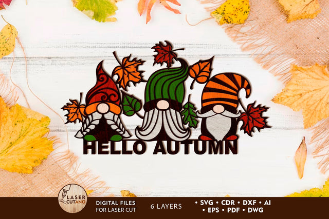 AUTUMN GHNOMES Wood Cut and Paper Cut Template SVG LaserCutano 