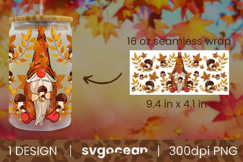 Autumn Gnome Can Glass | Beer Can | 16 Oz Libbey Glass SVG SvgOcean 