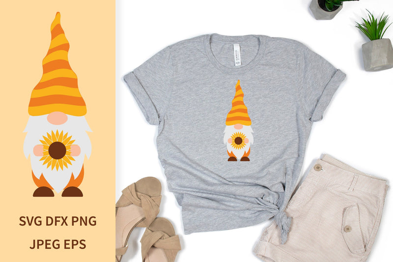 Autumn gnome. Cute fall gnome holding sunflower. SVG LaBelezoka 