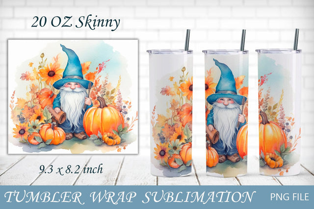 Autumn gnome with pumpkin tumbler, 20 oz fall sublimation, Thanksgiving png Sublimation AnastasiyaArtDesign 