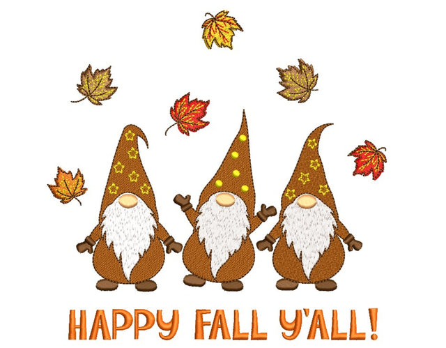 Autumn Gnomes Embroidery Design, Happy Fall Y'all Embroidery Fille, 3 sizes, Instant Download Embroidery/Applique DESIGNS Nino Nadaraia 
