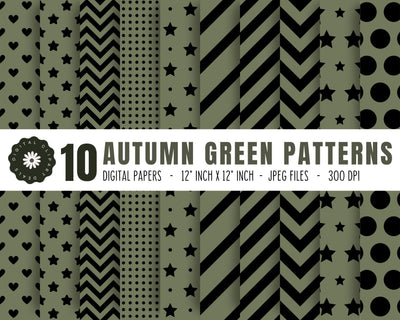 Autumn Green Patterns - 10 - 12" inch x 12" inch Digital Papers Digital Pattern Digital Clipart Deals 