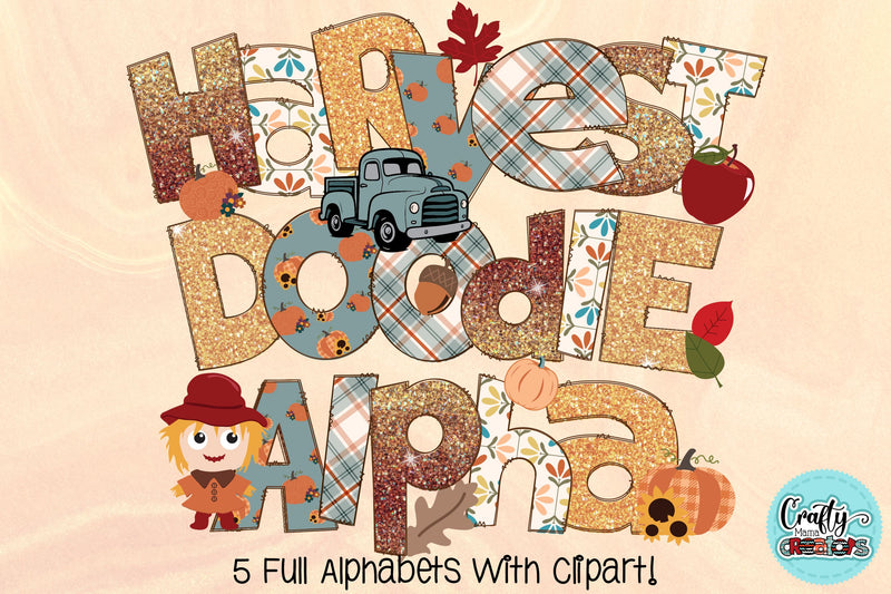 Autumn Harvest Doodle Letters PNG, Fall Alpha Bundle Sublimation Crafty Mama Studios 