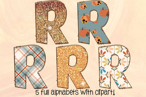 Autumn Harvest Doodle Letters PNG, Fall Alpha Bundle Sublimation Crafty Mama Studios 