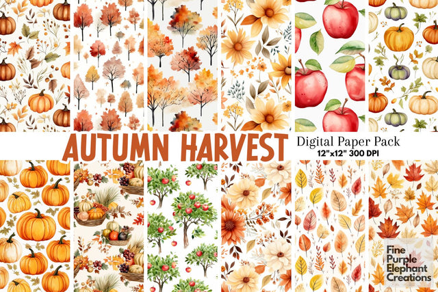 Autumn Harvest | Fall Pumpkin Pattern Digital Pattern Fine Purple Elephant Creations 
