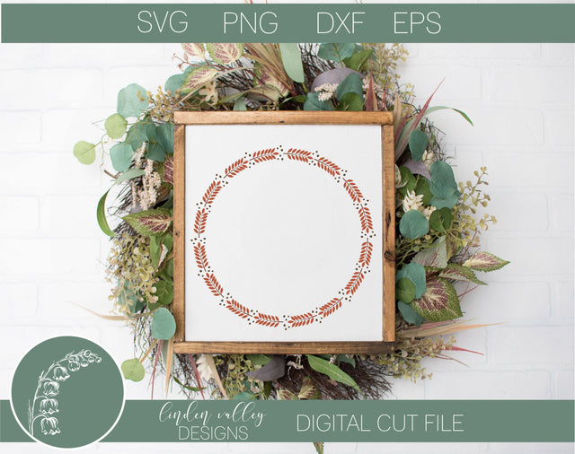 Autumn Leaf Branch Wreath Round SVG SVG Linden Valley Designs 