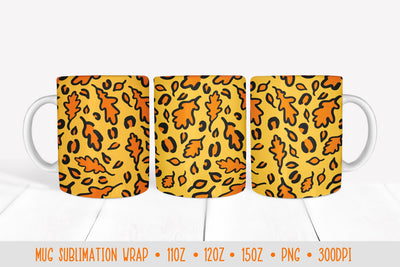 Autumn Leaves Leopard Mug Sublimation Design Sublimation Vera Fedorova 