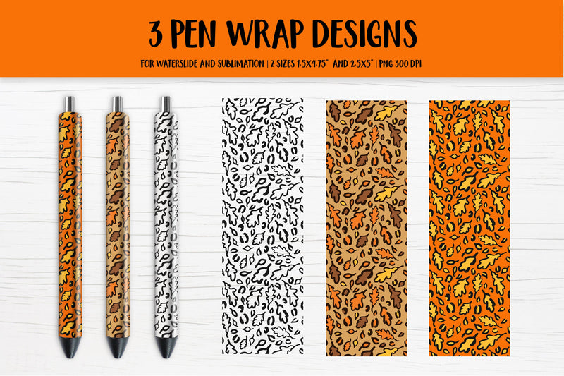 Autumn Leaves Leopard Print Pen Wrap Sublimation or Waterslide SVG LaBelezoka 