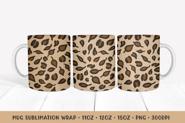 Autumn Leaves Mug Sublimation Wrap. Fall Leopard Print Mug Sublimation LaBelezoka 