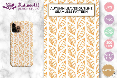 Autumn leaves outline seamless pattern, fall digital paper Digital Pattern KatineArt 