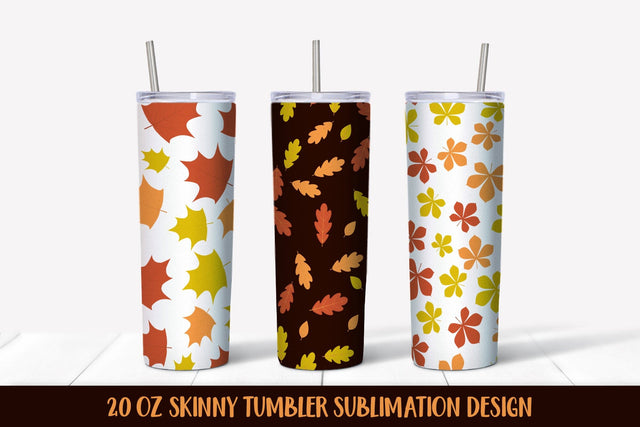 Autumn Leaves Pattern Skinny Tumbler Wrap Sublimation Design Sublimation LaBelezoka 