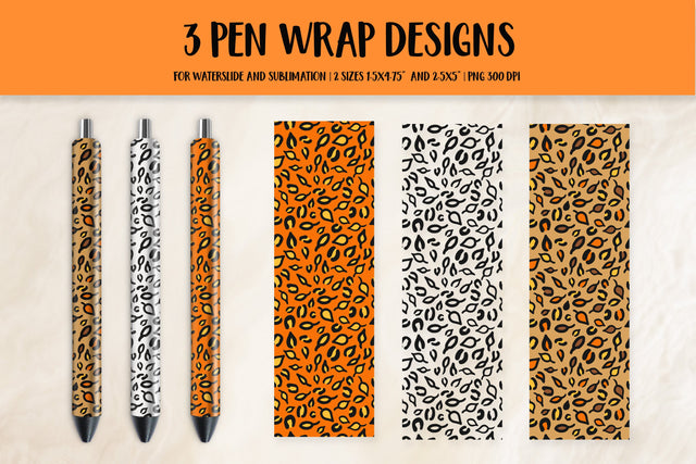 Autumn Leaves Pen Wrap Sublimation. Leopard Print Pen PNG Sublimation LaBelezoka 