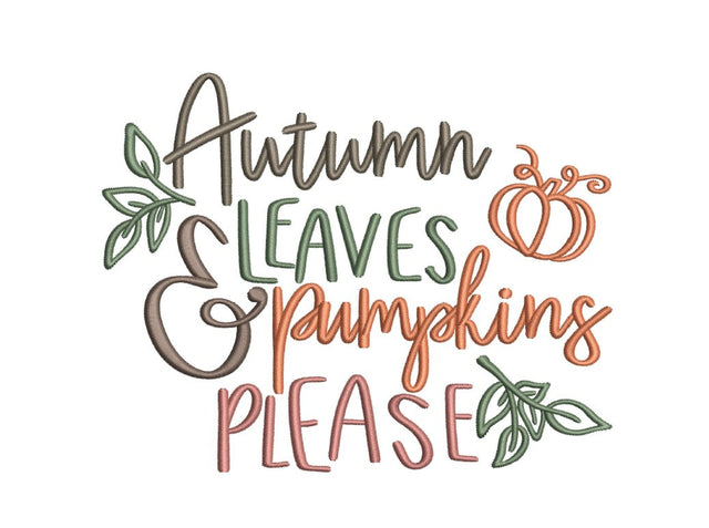 Autumn Leaves Pumpkins Please Embroidery Design, Fall Embroidery Design, Thanksgiving Embroidery Design, 4 sizes, Instant Download Embroidery/Applique DESIGNS Nino Nadaraia 