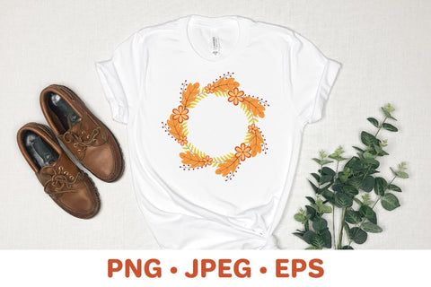 Autumn leaves round frame, Fall wreath sublimation design Sublimation LaBelezoka 