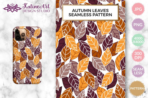 Autumn leaves seamless pattern. Fall digital paper Digital Pattern KatineArt 