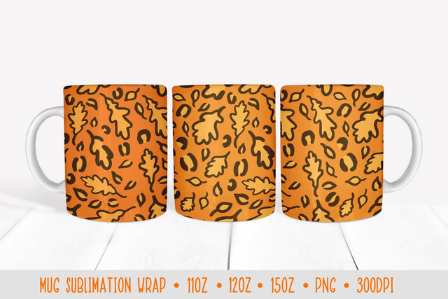 Autumn Leopard Mug Sublimation. Oak Leaves Mug Wrap Design Sublimation LaBelezoka 
